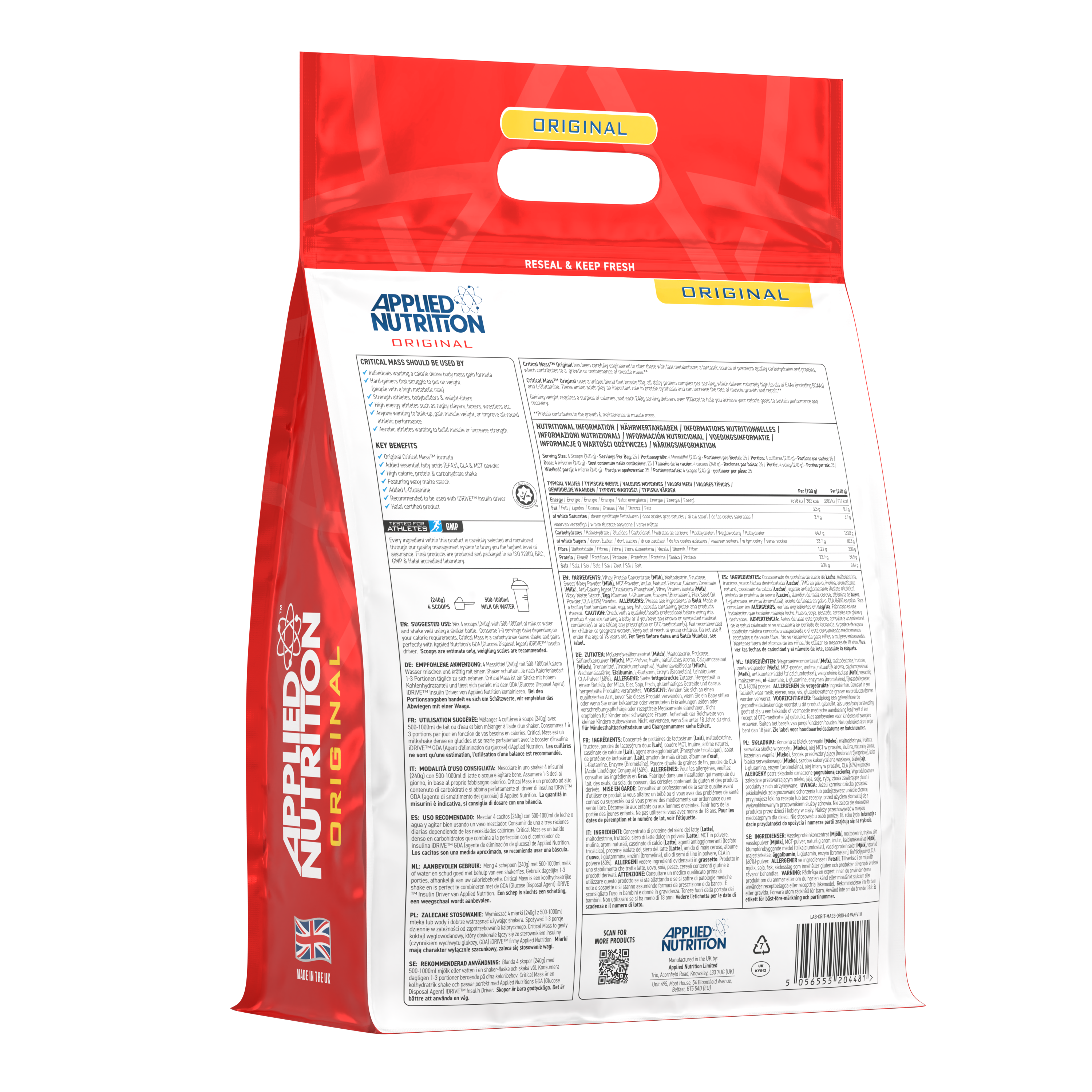 APPLIED NUTRTION CRITICAL MASS ORIGINAL 6KG HIGH CALORIE GAINER